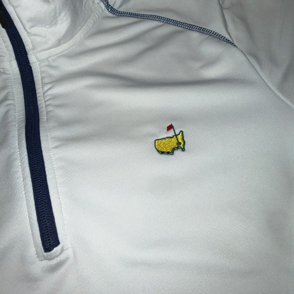 Masters Tech Mens Medium Quarter Zip Pullover White Navy Blue Golf Color Block - Picture 5 of 7